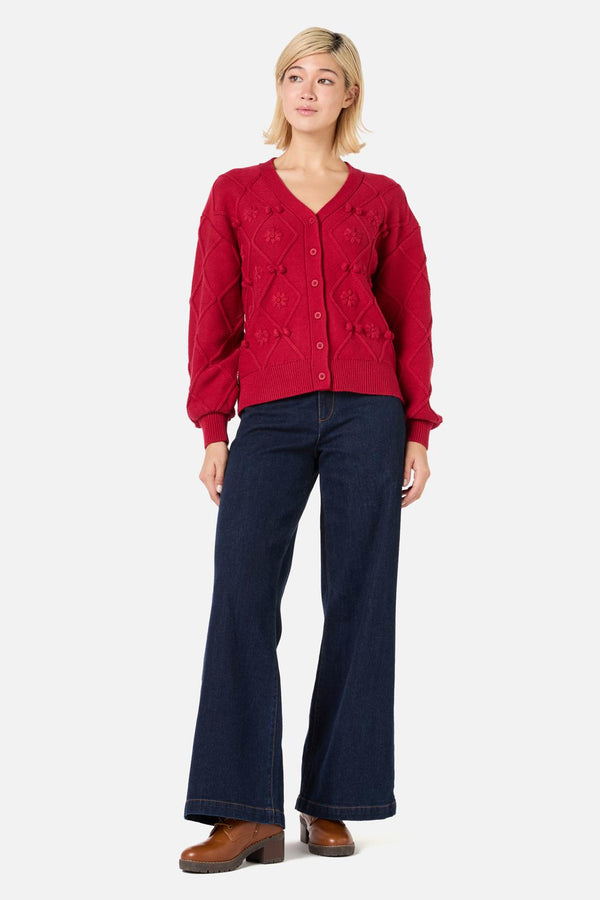 Princess Highway - Bloom Embroidered Cardigan - red