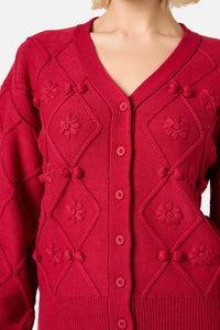 Princess Highway - Bloom Embroidered Cardigan - red