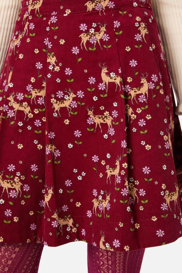 Princess Highway - Meadow Deer Cord Mini Skirt - red