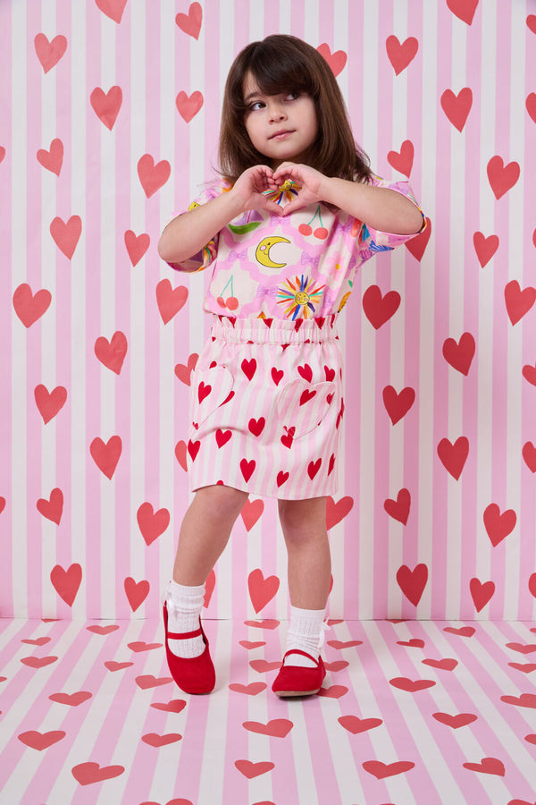 Princess Highway Kids - Heart Stripe Kids Skirt - pink