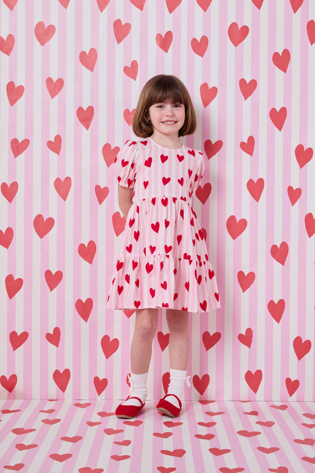 Princess Highway Kids - Heart Stripe Kids Dress - pink