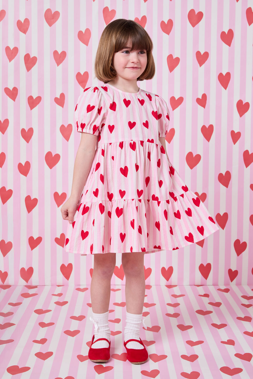 Princess Highway Kids - Heart Stripe Kids Dress - pink