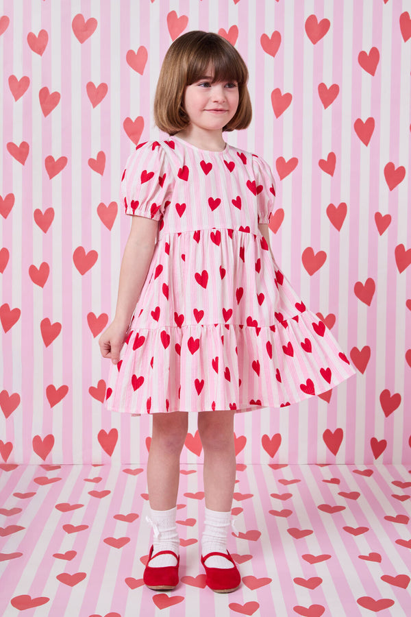 Princess Highway Kids - Heart Stripe Kids Dress - pink