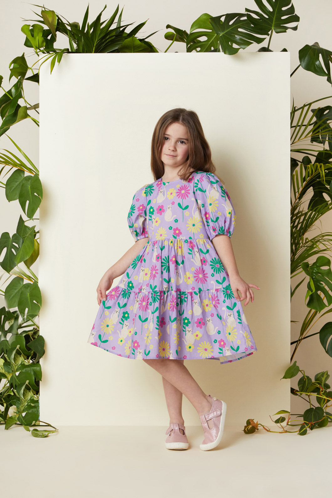 Princess Highway Kids - Cat Flower Kids Dress - lilac
