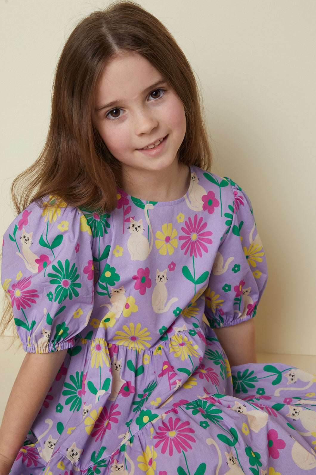 Princess Highway Kids - Cat Flower Kids Dress - lilac