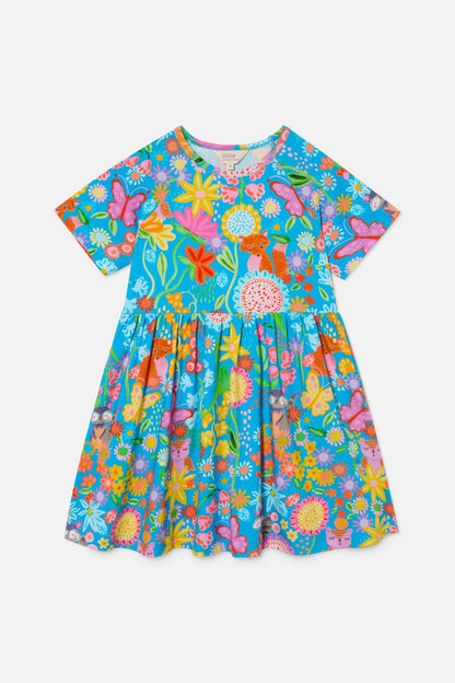 Princess Highway Kids - Folk Flower Kids Dress - blue