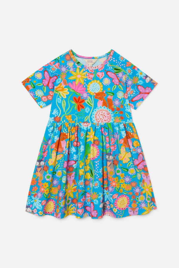 Princess Highway Kids - Folk Flower Kids Dress - blue