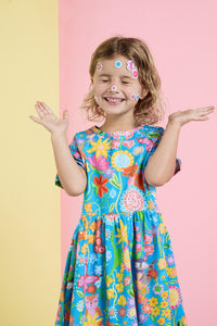 Princess Highway Kids - Folk Flower Kids Dress - blue