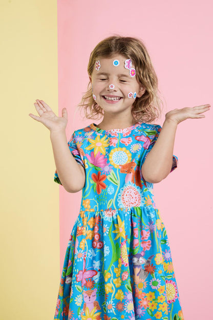 Princess Highway Kids - Folk Flower Kids Dress - blue
