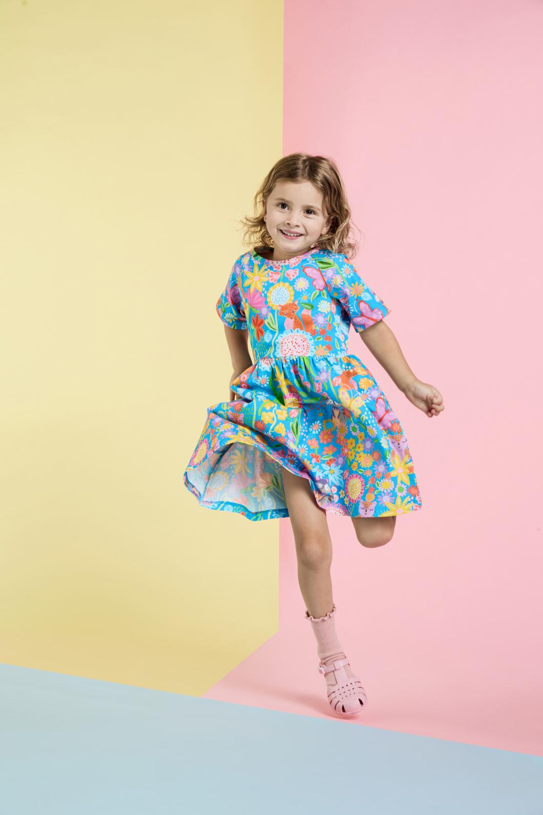 Princess Highway Kids - Folk Flower Kids Dress - blue