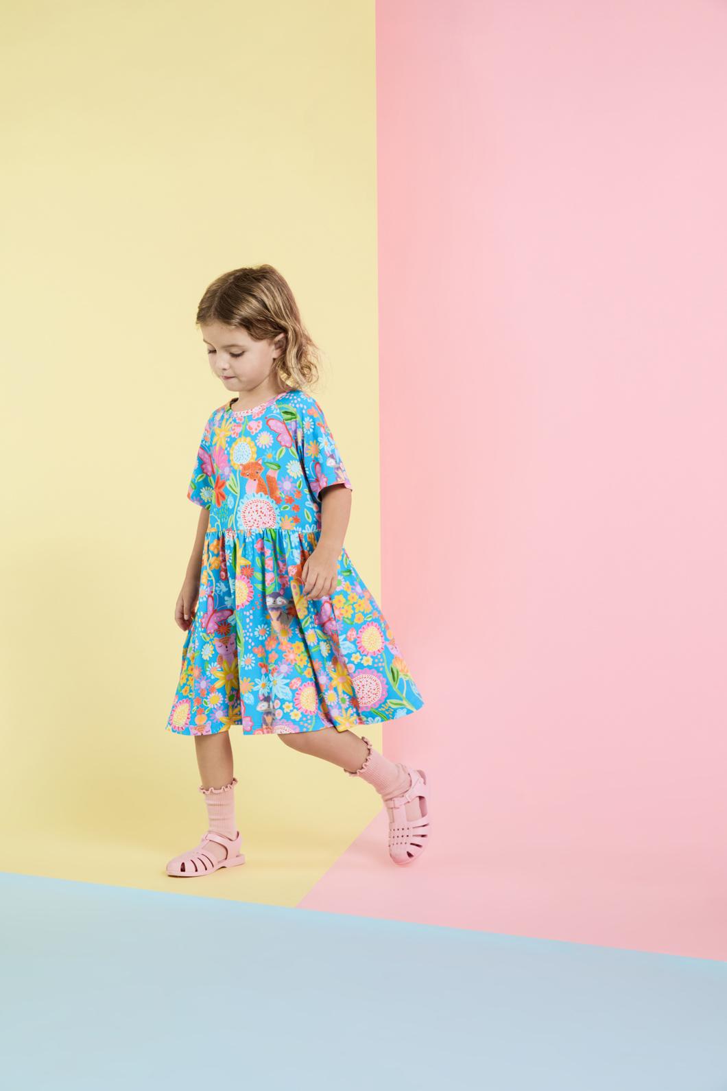 Princess Highway Kids - Folk Flower Kids Dress - blue