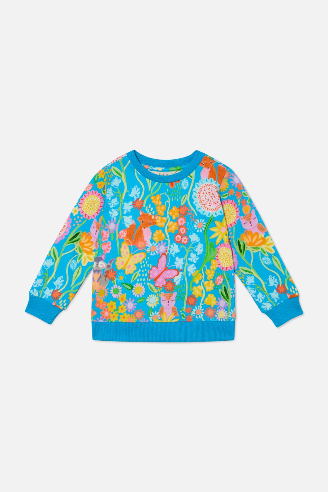 Princess Highway Kids - Folk Flower Kids Sweater - blue