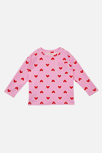 Princess Highway Kids - Hearts Kids LS Pkt Tee - pink
