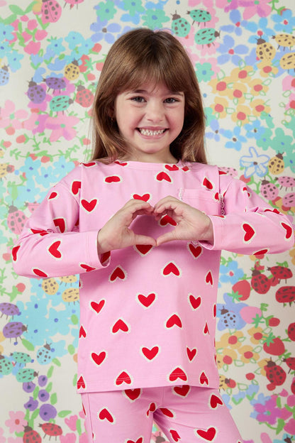 Princess Highway Kids - Hearts Kids LS Pkt Tee - pink