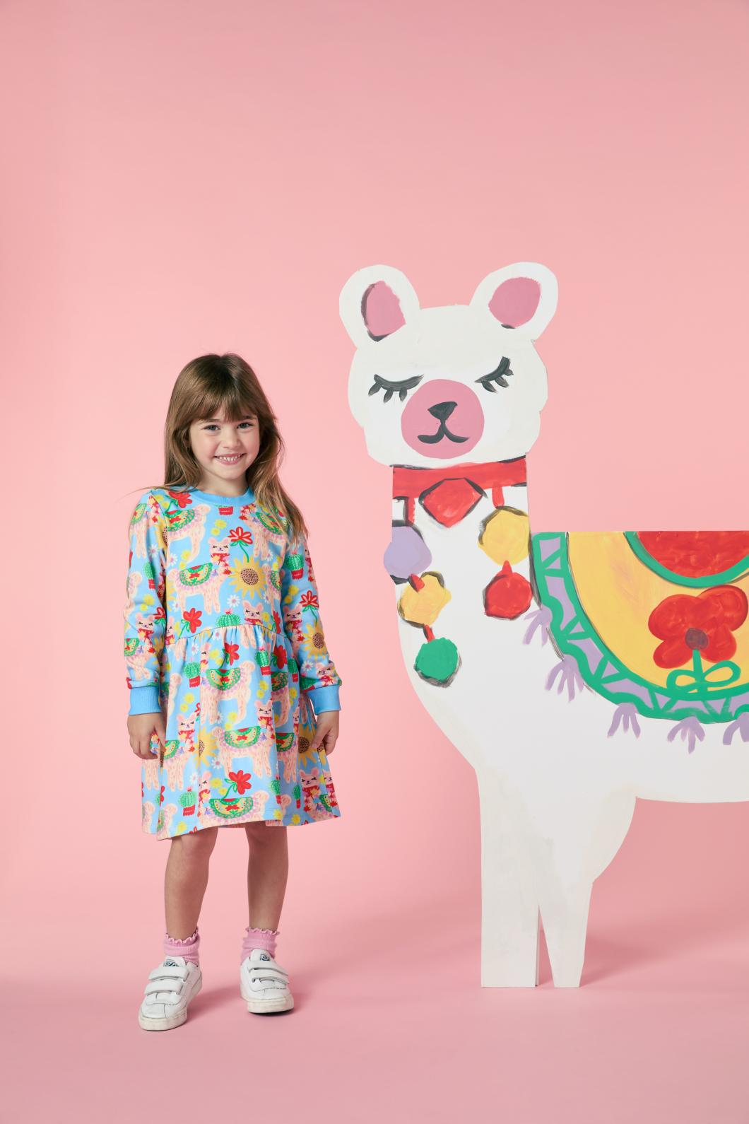 Princess Highway Kids - Llama Kids Dress - blue