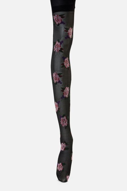 Princess Highway - Black Sheer Roses Tights - black