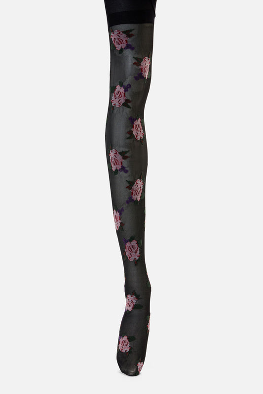 Princess Highway - Black Sheer Roses Tights - black