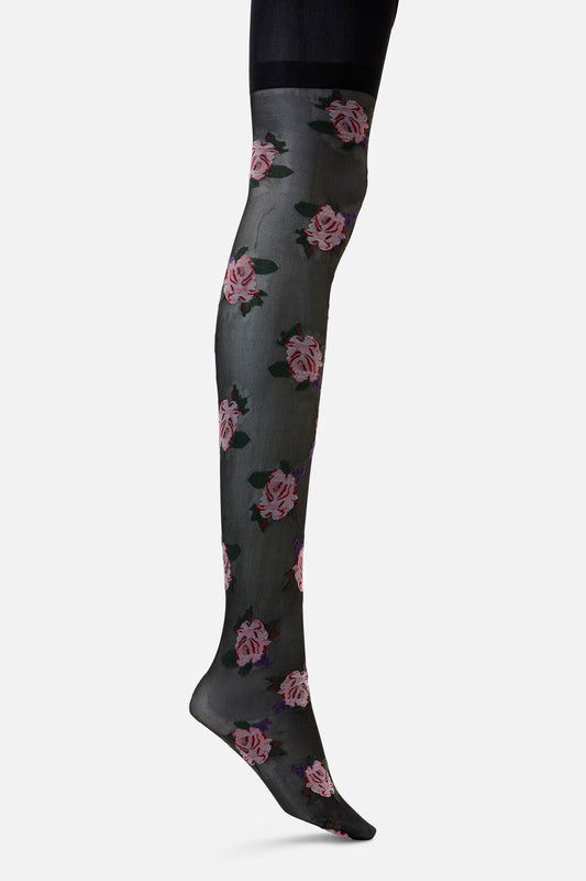 Princess Highway - Black Sheer Roses Tights - black