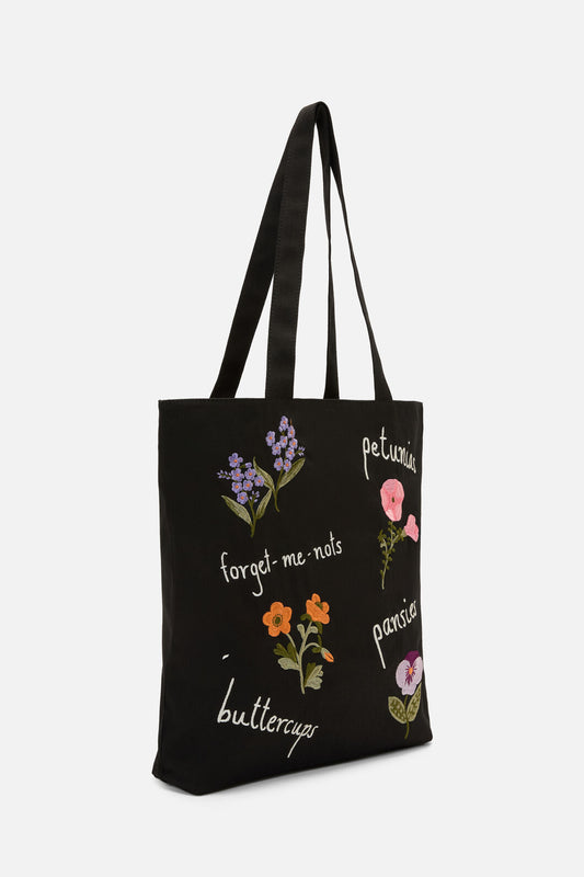Princess Highway - Garden Embroidery Tote - black
