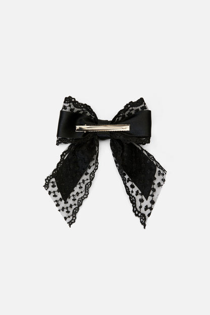 Princess Highway - Black Lace Satin Bow Clip - black