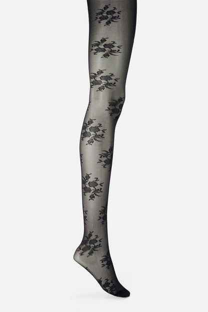Princess Highway - Black Roses Sheer Tights - black