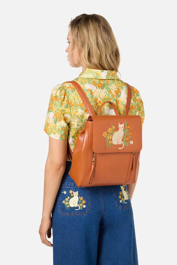 Princess Highway - Cat & Flora Embroidery Backpack - tan