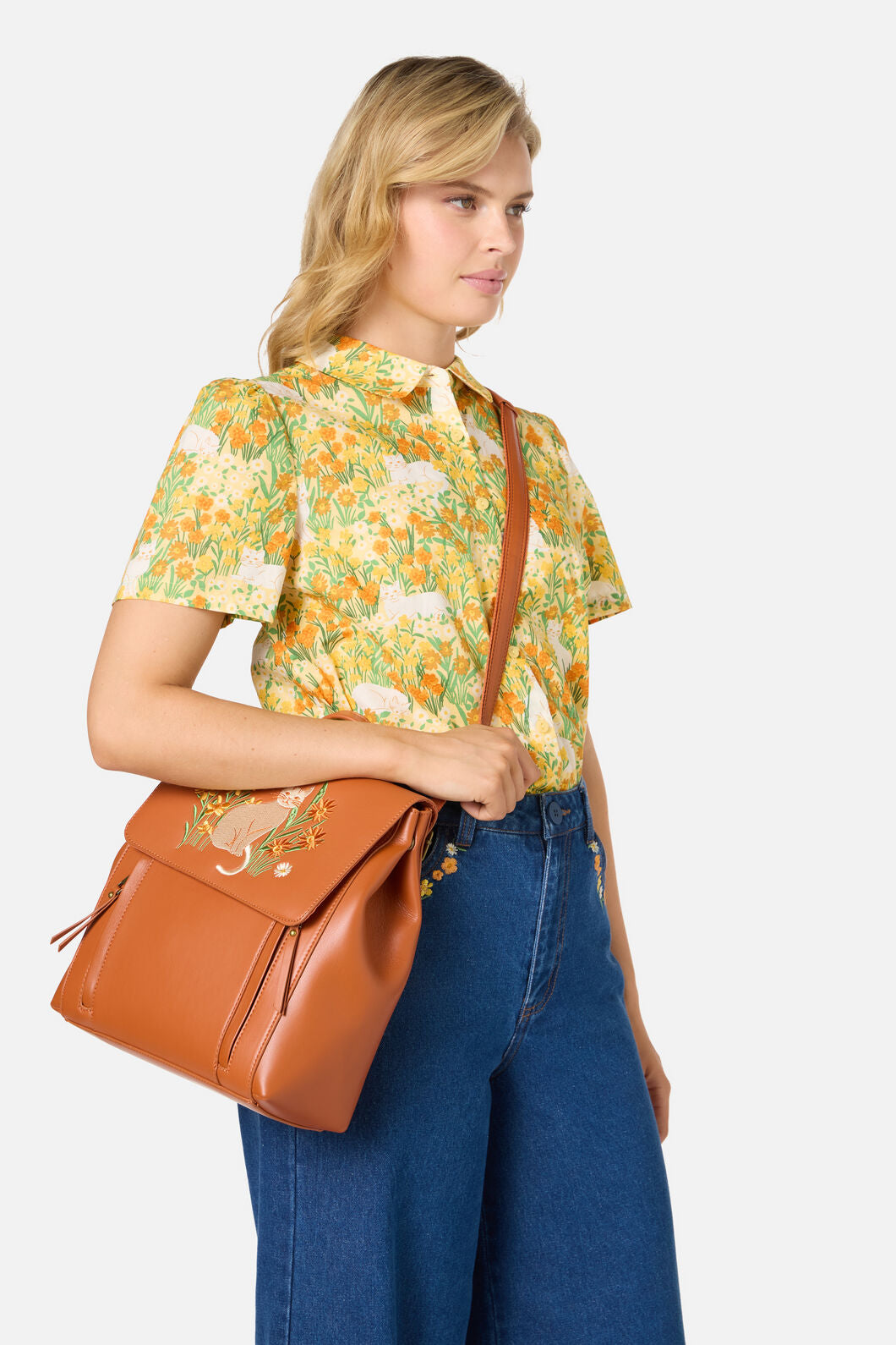 Princess Highway - Cat & Flora Embroidery Backpack - tan
