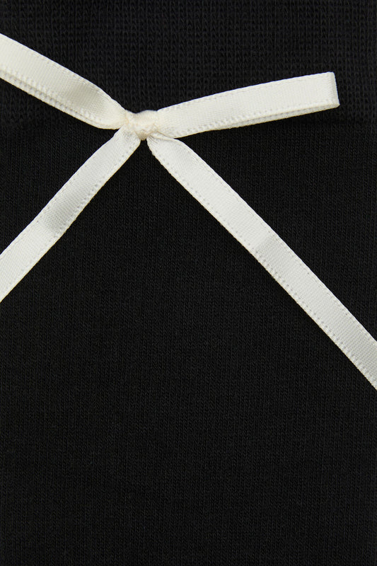 Princess Highway - Black Knee High Rib Bow Sock - black