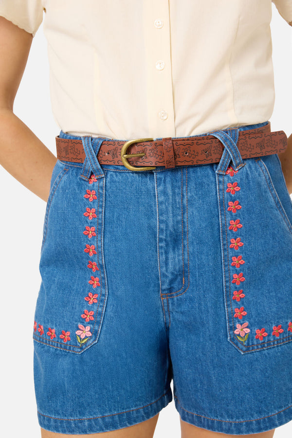 Princess Highway - Butterfly Debossed Vintage Belt - chocolate
