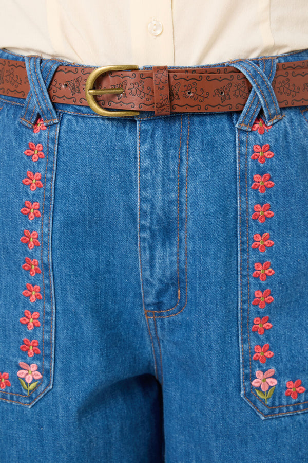 Princess Highway - Butterfly Debossed Vintage Belt - chocolate