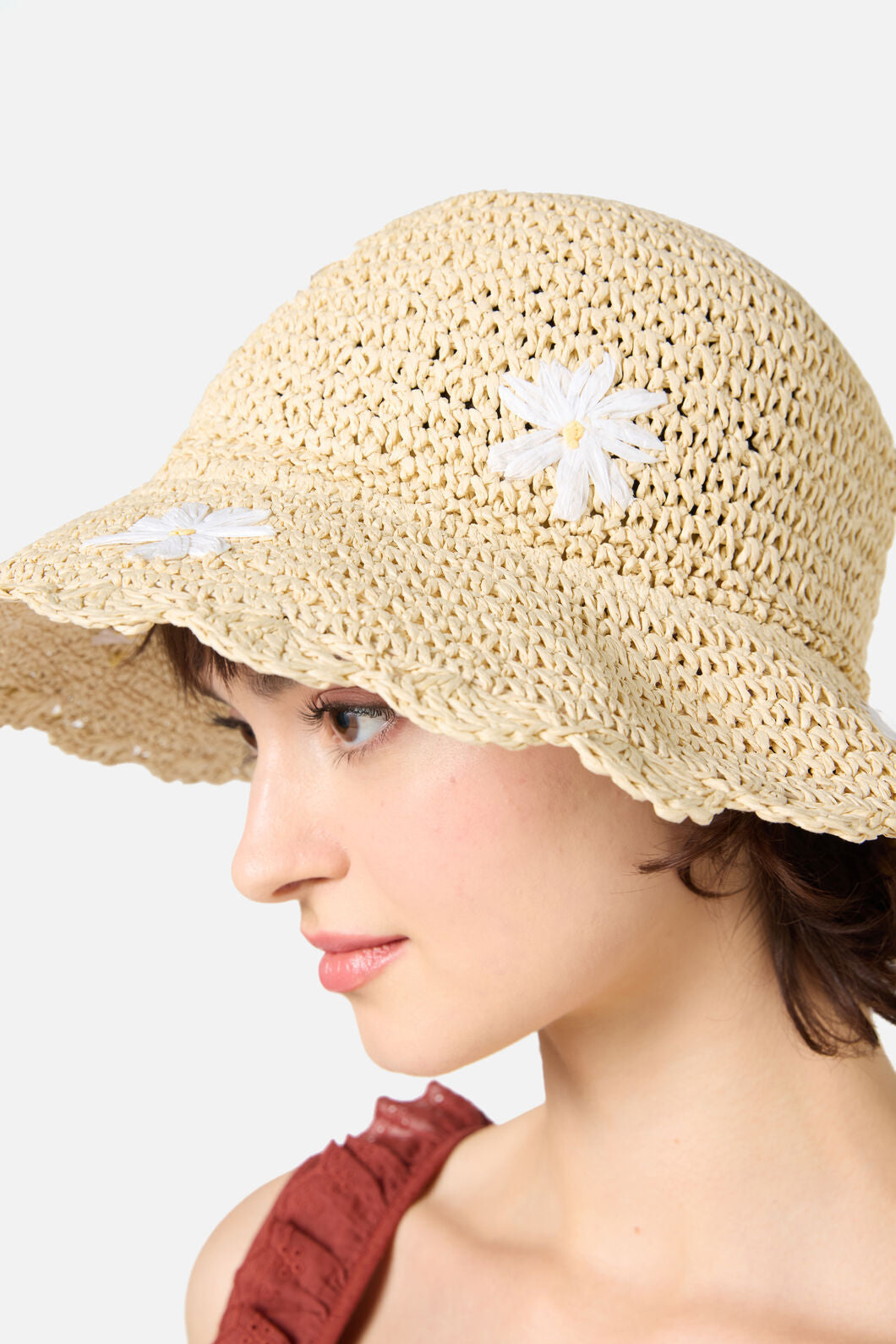 Princess Highway - Daisy Embroidery Straw Hat - natural