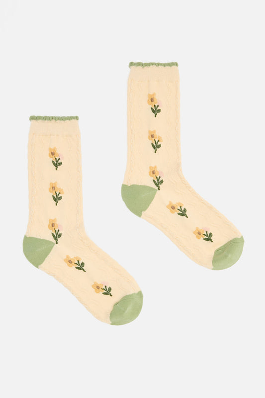 Princess Highway - Textured Flower Socks - cream
