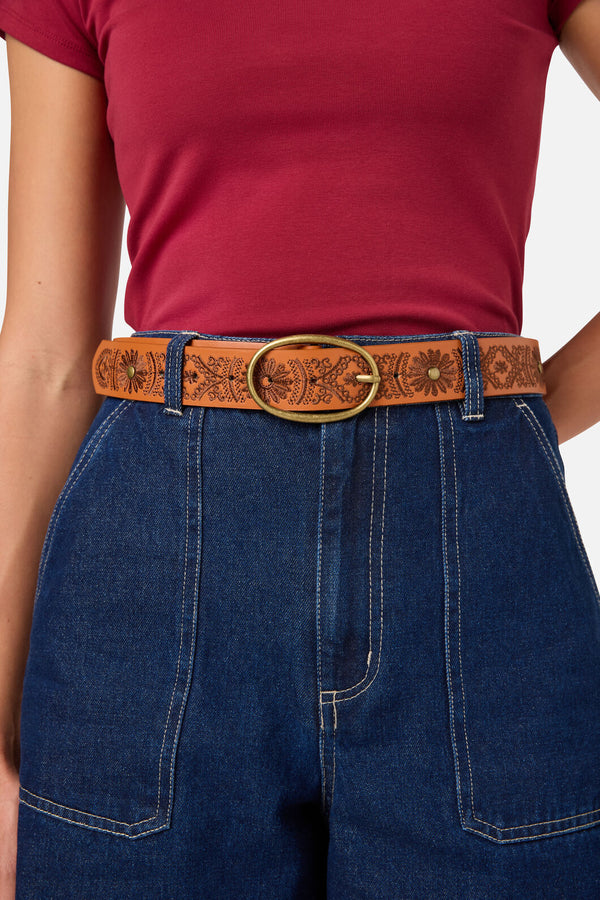 Princess Highway - Embroidered Belt - tan