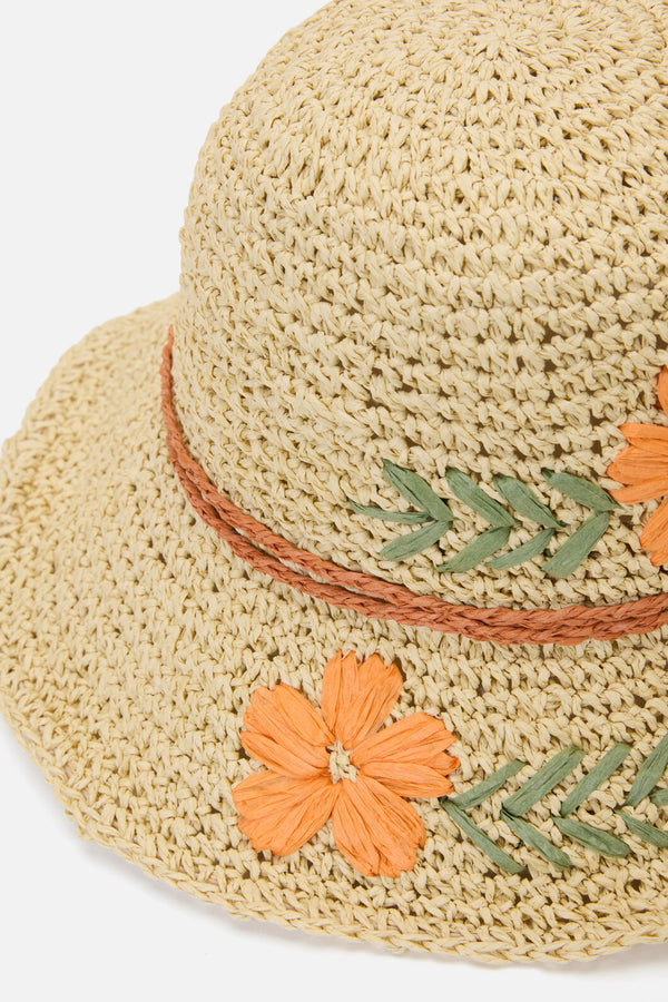 Princess Highway - Daisy Embroidered Straw Hat - natural