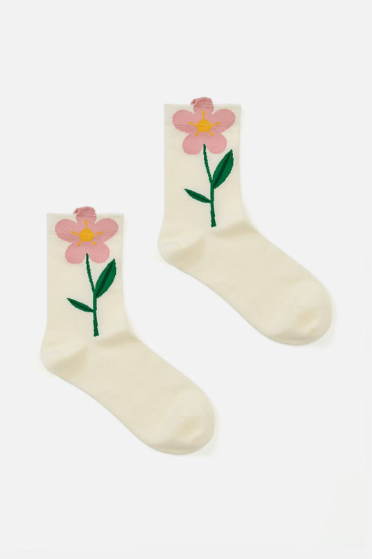 Princess Highway - Cream Stem Flower Socks - cream