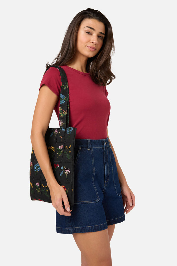 Princess Highway - Floral Embroidered Tote - black