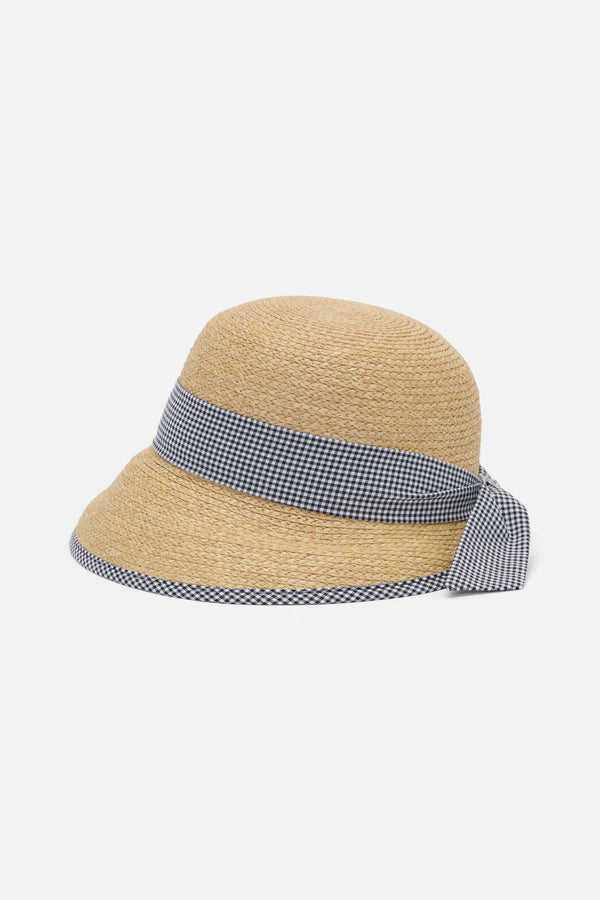 Princess Highway - Gingham Trim Straw Hat - natural