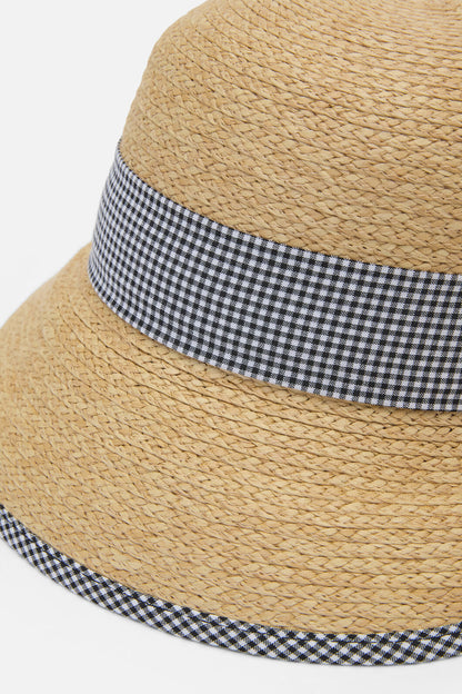 Princess Highway - Gingham Trim Straw Hat - natural