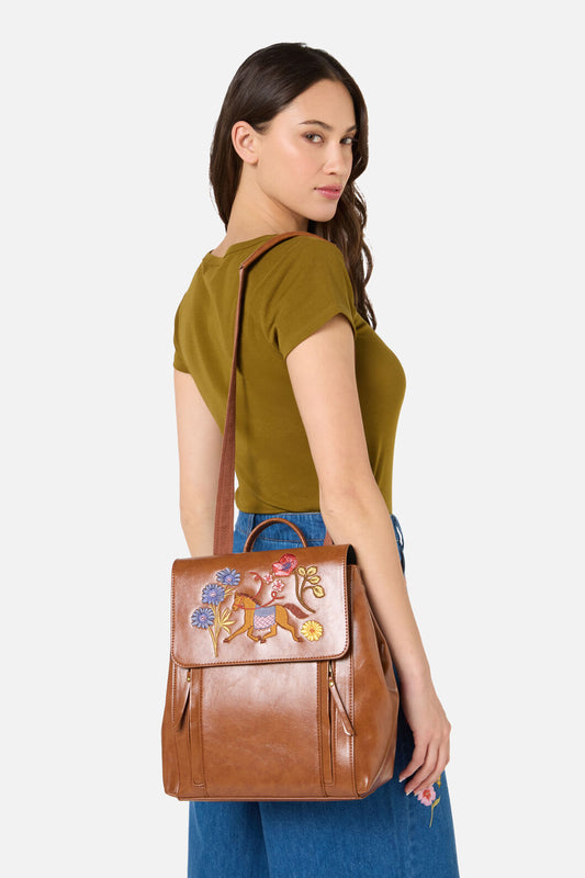 Princess Highway - Fancy Horse Embroidery Backpack - tan