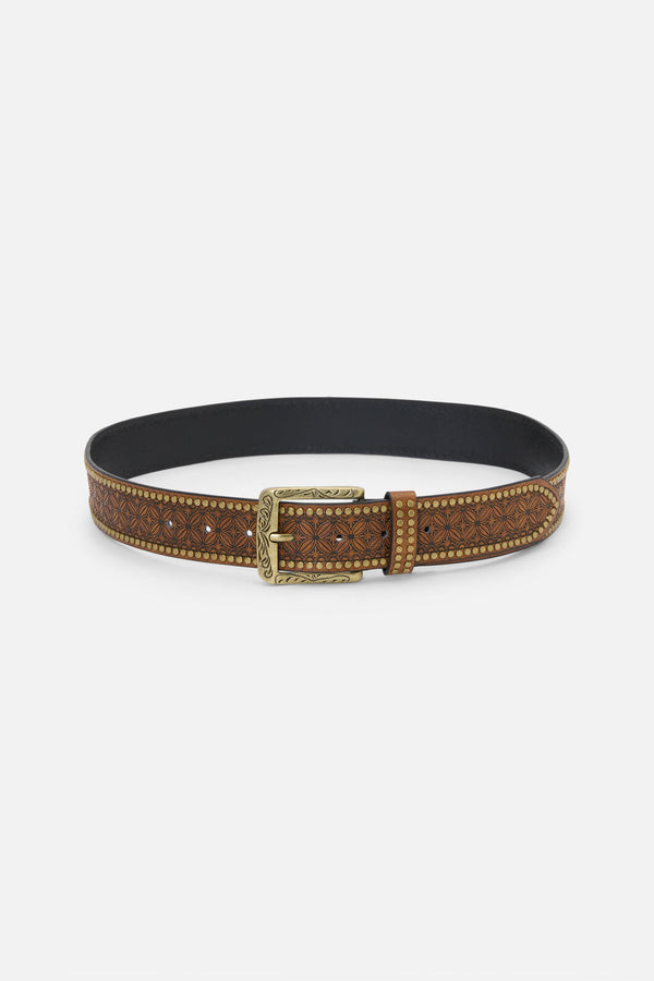 Princess Highway - Embossed Stud Belt - tan