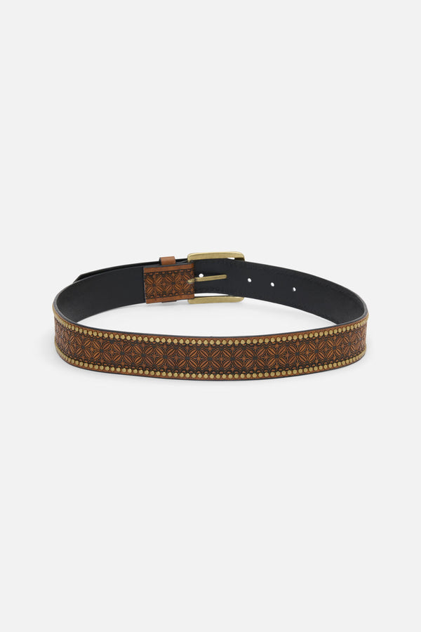 Princess Highway - Embossed Stud Belt - tan