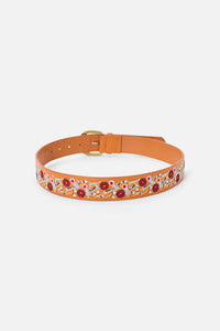 Princess Highway - Flower Embroidered Belt - tan