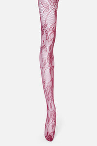 Princess Highway - Plum Flower Fishnet Tights - plum