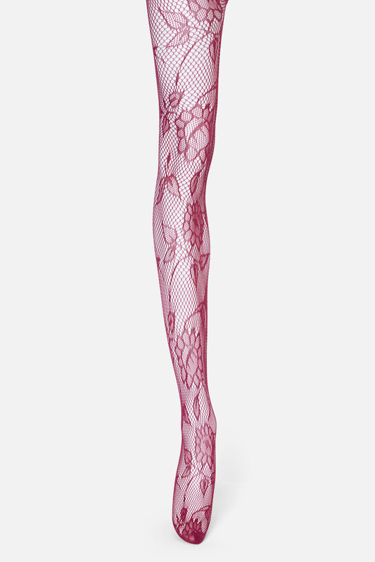 Princess Highway - Plum Flower Fishnet Tights - plum