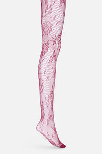 Princess Highway - Plum Flower Fishnet Tights - plum