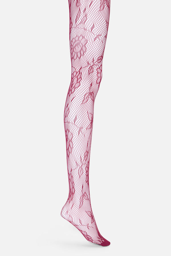 Princess Highway - Plum Flower Fishnet Tights - plum