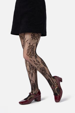 Princess Highway - Black Flower Fishnet Tights - black