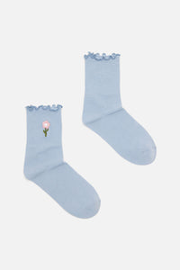 Princess Highway - Blue Embroidered Daisy Sock - pale-blue