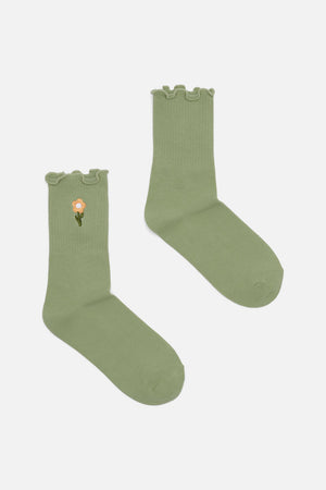 Princess Highway - Mint Embroidered Daisy Sock - mint