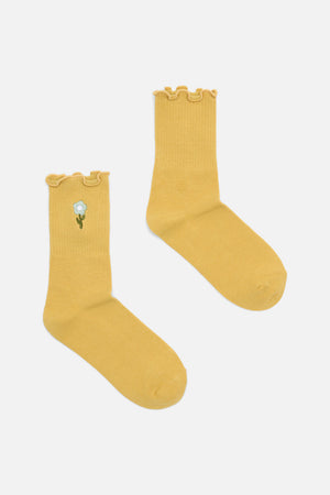Princess Highway - Lemon Embroidered Daisy Sock - lemon